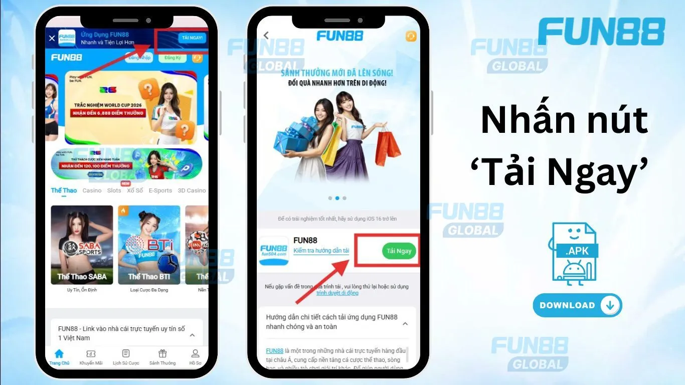 Banner tải ứng dụng sẽ xuất hiện trên trình duyệt mobile Fun88